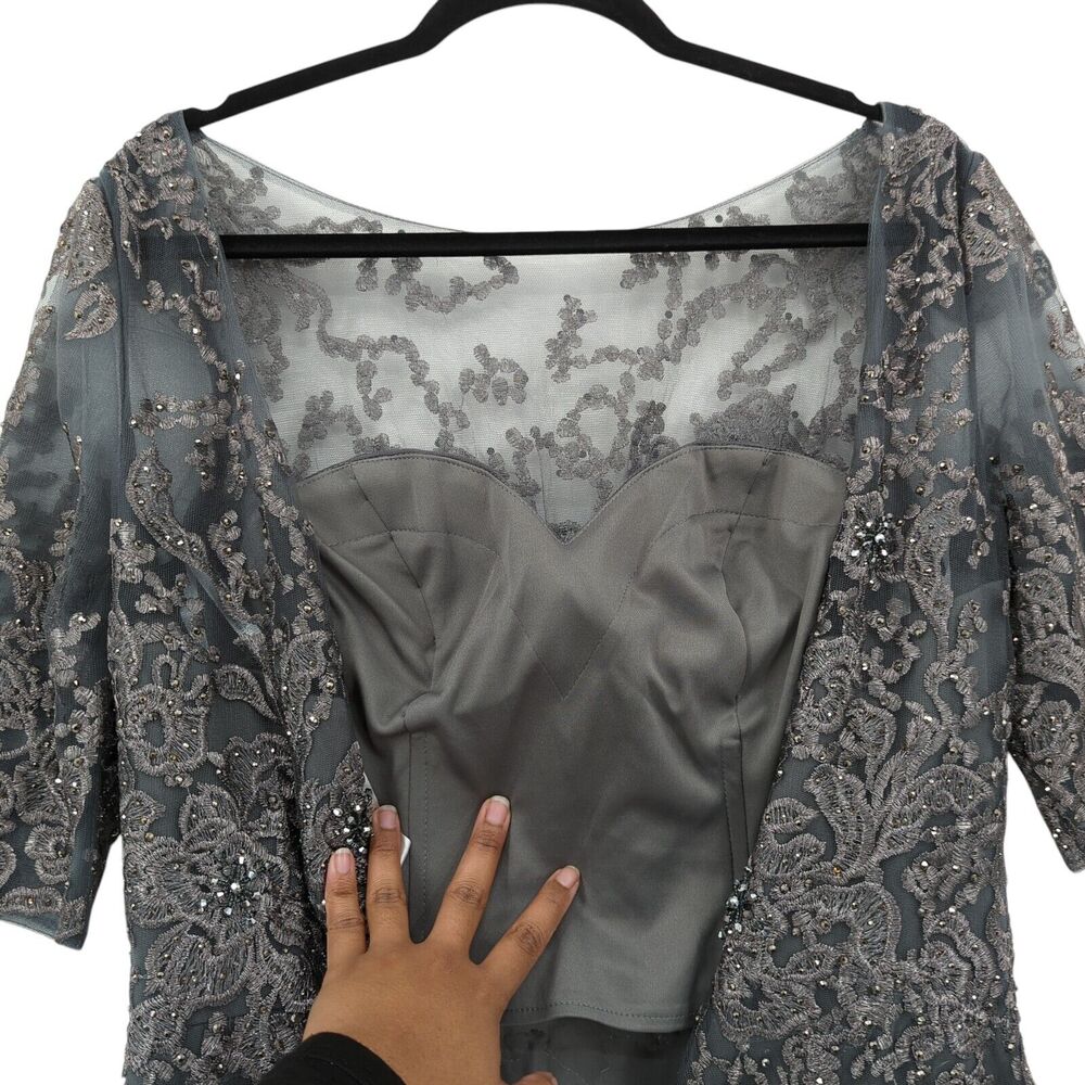 Montage Mon Cheri Women 8 Gown Charcoal Gray 219976 Evening Lace Mother of Bride - Picture 6 of 10